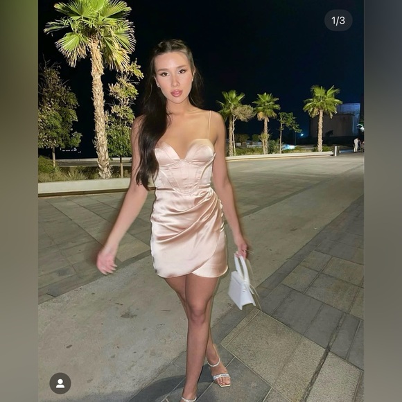 Zara Dresses & Skirts - Zara Beige Rose Corset Satin Effect Drapped Party Coctail Bridal Mini Dress